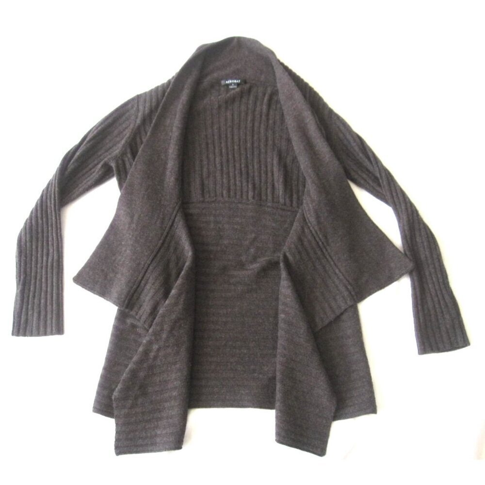 Acrobat‎ Cardigan Sweater Women Ribbed Open Front Wool Cashmere Sz S (WB478)